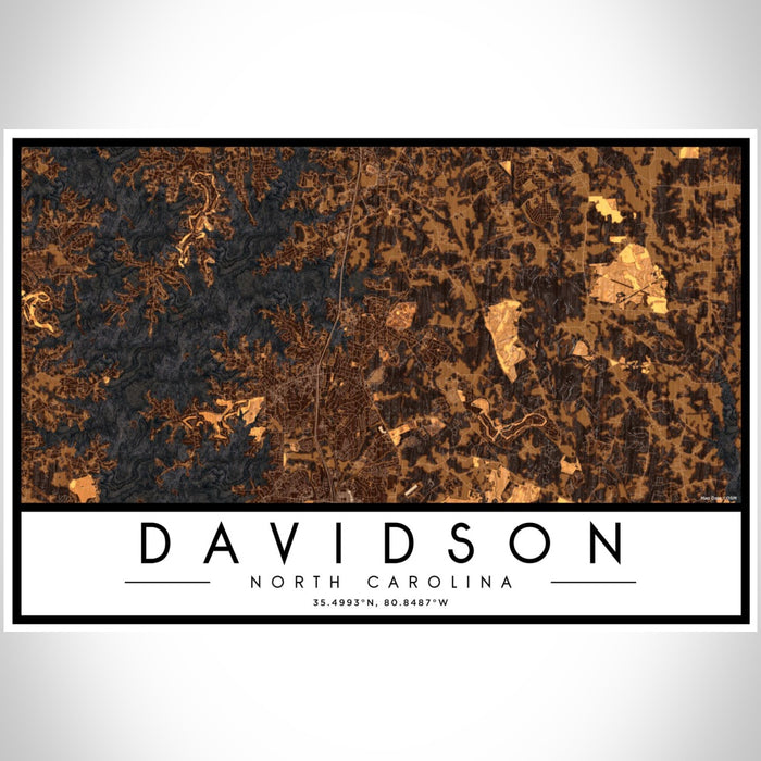 Davidson North Carolina Map Print Landscape Orientation in Ember Style With Shaded Background