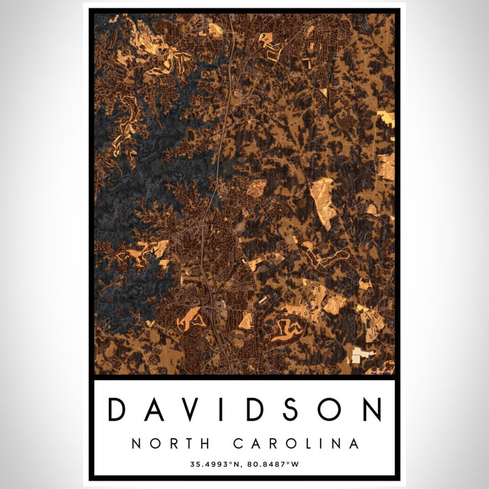 Davidson North Carolina Map Print Portrait Orientation in Ember Style With Shaded Background
