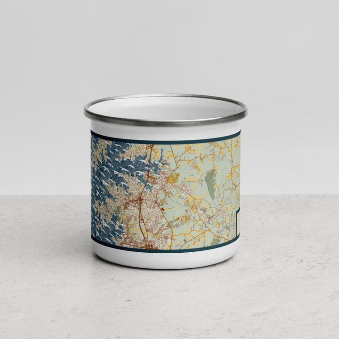 Front View Custom Davidson North Carolina Map Enamel Mug in Woodblock
