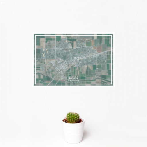 12x18 Davis California Map Print Landscape Orientation in Afternoon Style With Small Cactus Plant in White Planter