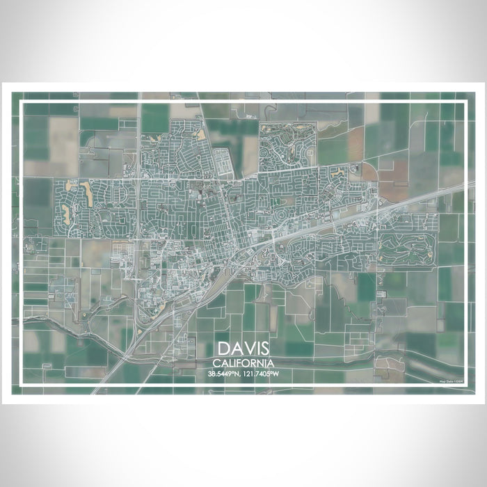 Davis California Map Print Landscape Orientation in Afternoon Style With Shaded Background