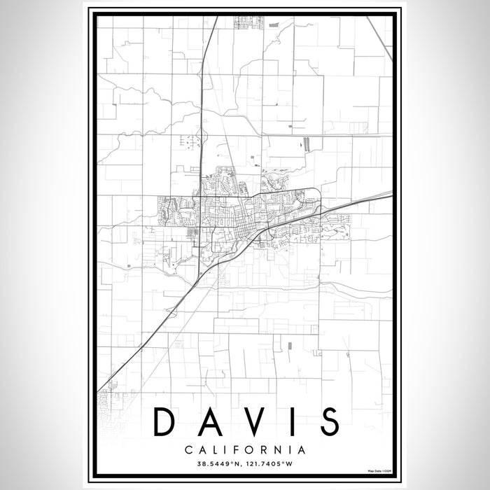 Davis California Map Print Portrait Orientation in Classic Style With Shaded Background