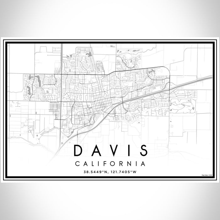 Davis California Map Print Landscape Orientation in Classic Style With Shaded Background