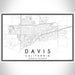 Davis California Map Print Landscape Orientation in Classic Style With Shaded Background