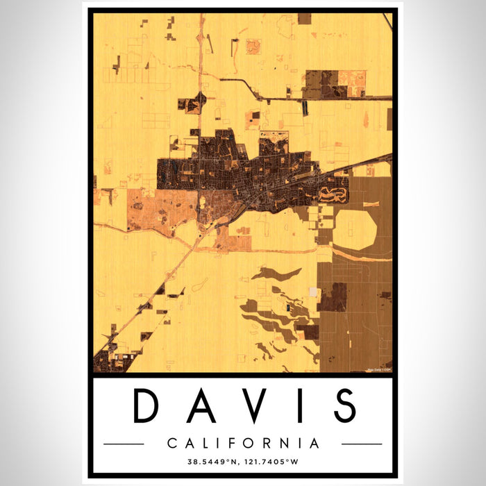 Davis California Map Print Portrait Orientation in Ember Style With Shaded Background