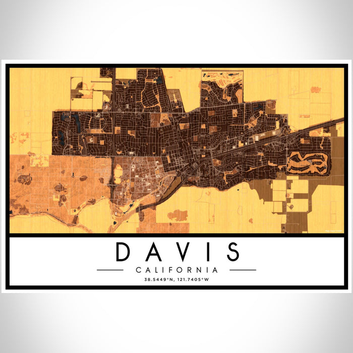 Davis California Map Print Landscape Orientation in Ember Style With Shaded Background