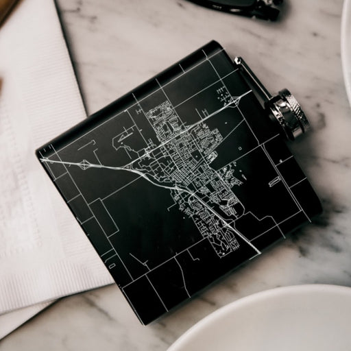 Davis California Custom Engraved City Map Inscription Coordinates on 6oz Stainless Steel Flask in Black