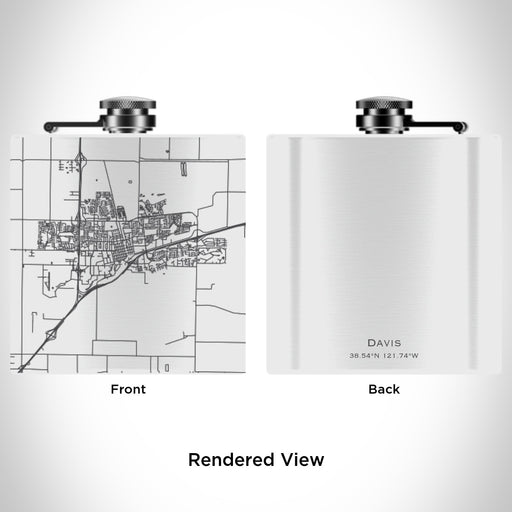 Rendered View of Davis California Map Engraving on 6oz Stainless Steel Flask in White