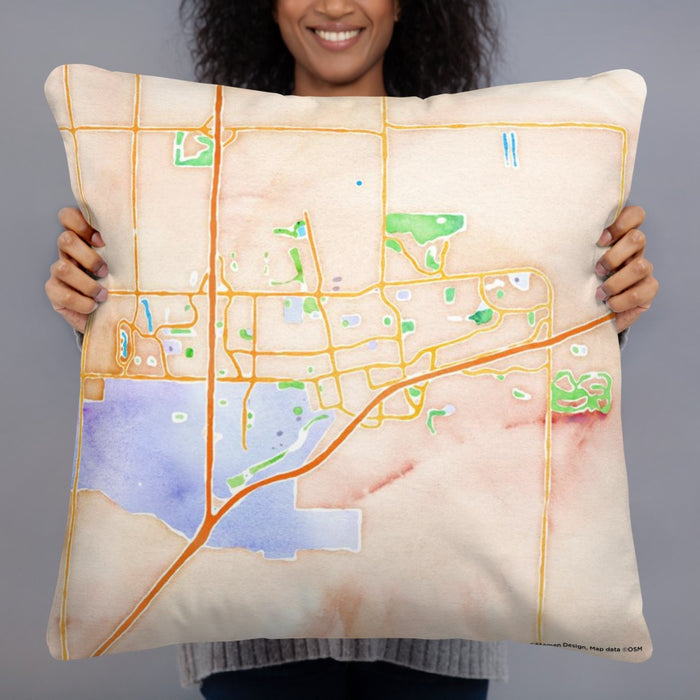 Person holding 22x22 Custom Davis California Map Throw Pillow in Watercolor