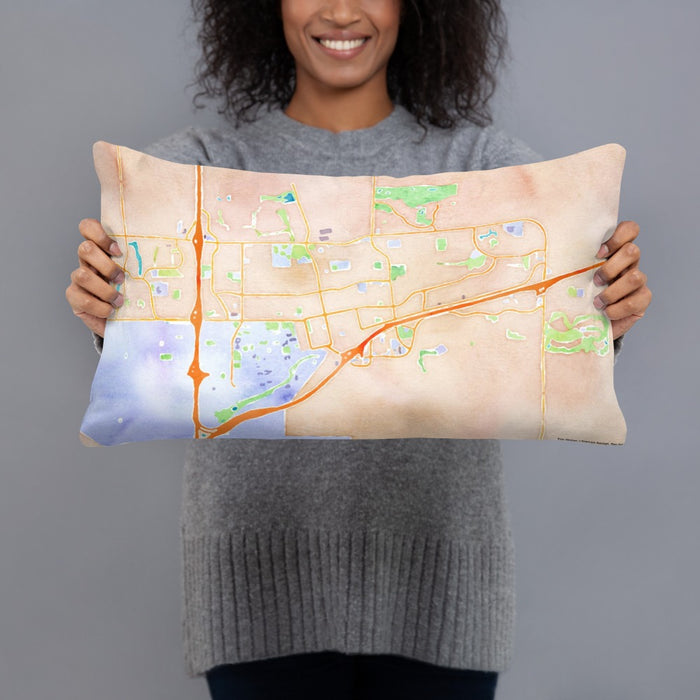 Person holding 20x12 Custom Davis California Map Throw Pillow in Watercolor
