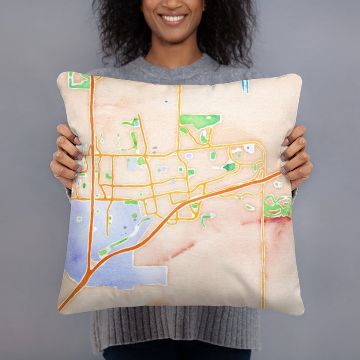 Person holding 18x18 Custom Davis California Map Throw Pillow in Watercolor