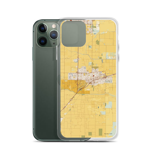 Custom Davis California Map Phone Case in Woodblock on Table with Laptop and Plant
