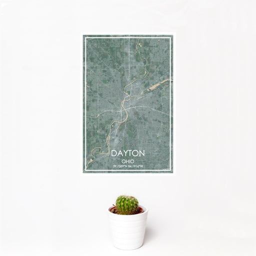 12x18 Dayton Ohio Map Print Portrait Orientation in Afternoon Style With Small Cactus Plant in White Planter