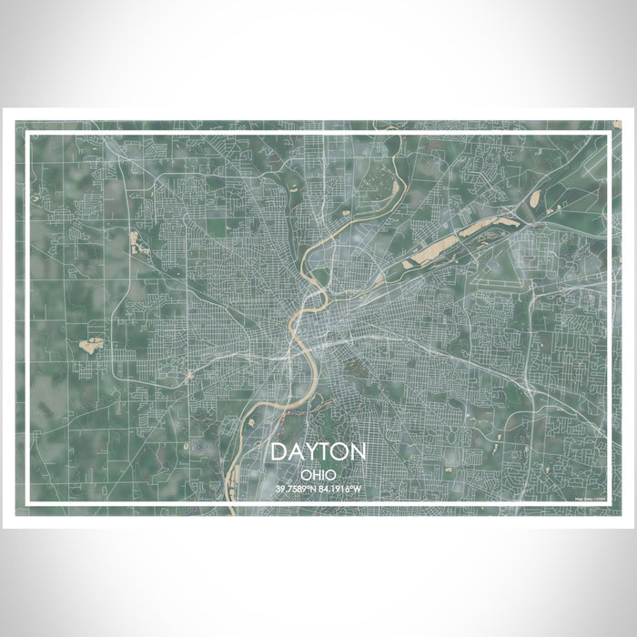 Dayton Ohio Map Print Landscape Orientation in Afternoon Style With Shaded Background