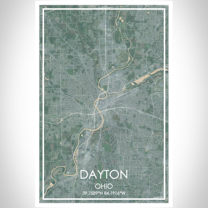 Dayton Ohio Map Print Portrait Orientation in Afternoon Style With Shaded Background