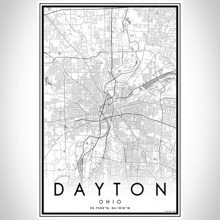 Dayton Ohio Map Print Portrait Orientation in Classic Style With Shaded Background