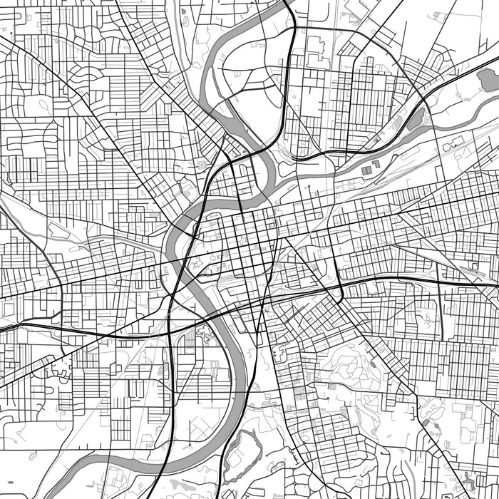 Dayton Ohio Map Print in Classic Style Zoomed In Close Up Showing Details