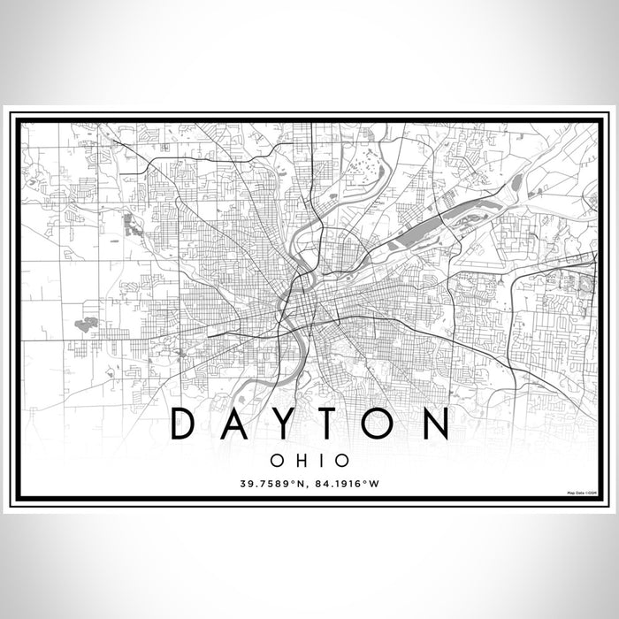 Dayton Ohio Map Print Landscape Orientation in Classic Style With Shaded Background
