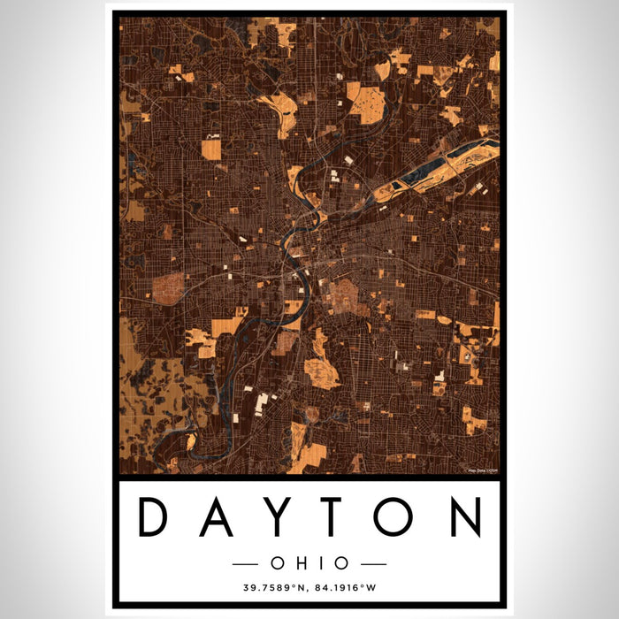 Dayton Ohio Map Print Portrait Orientation in Ember Style With Shaded Background