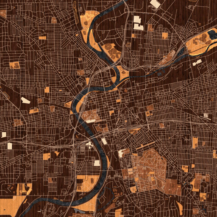 Dayton Ohio Map Print in Ember Style Zoomed In Close Up Showing Details