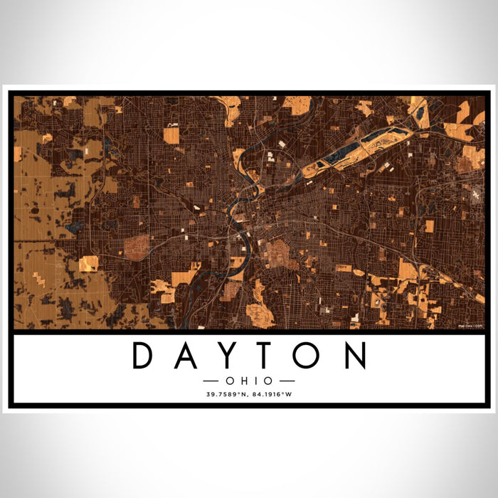 Dayton Ohio Map Print Landscape Orientation in Ember Style With Shaded Background