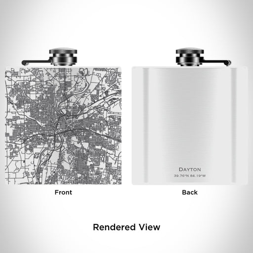 Rendered View of Dayton Ohio Map Engraving on 6oz Stainless Steel Flask in White