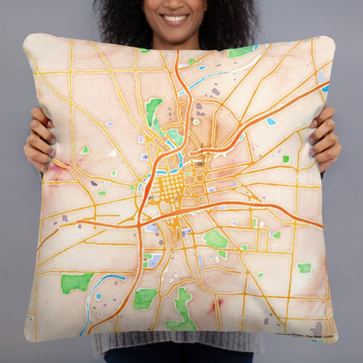 Person holding 22x22 Custom Dayton Ohio Map Throw Pillow in Watercolor