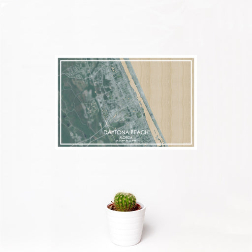 12x18 Daytona Beach Florida Map Print Landscape Orientation in Afternoon Style With Small Cactus Plant in White Planter
