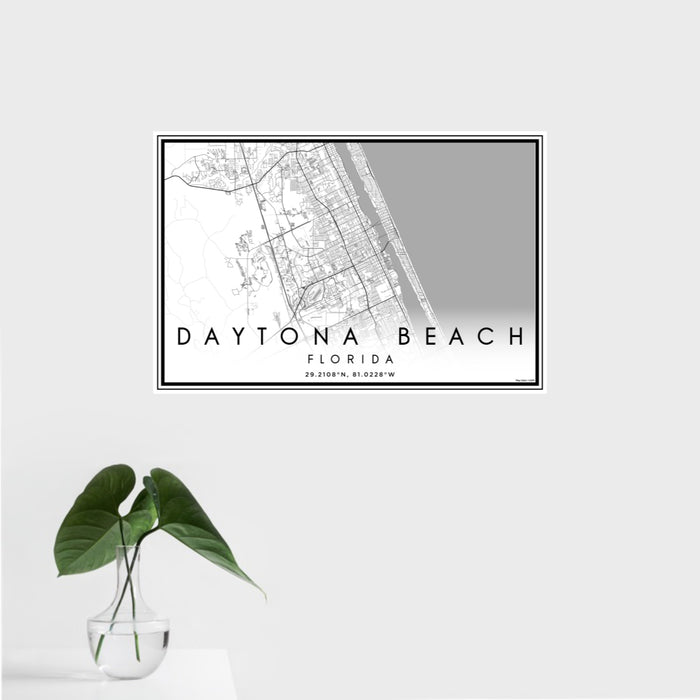 16x24 Daytona Beach Florida Map Print Landscape Orientation in Classic Style With Tropical Plant Leaves in Water