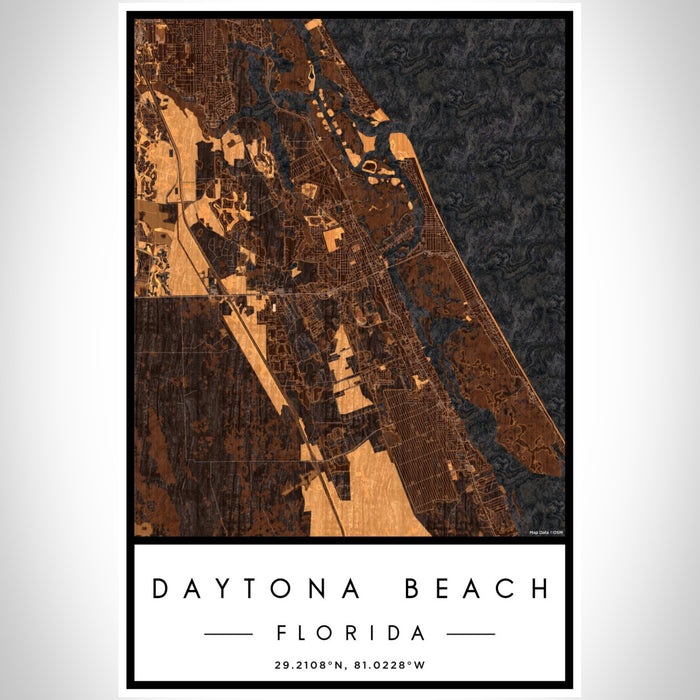 Daytona Beach Florida Map Print Portrait Orientation in Ember Style With Shaded Background