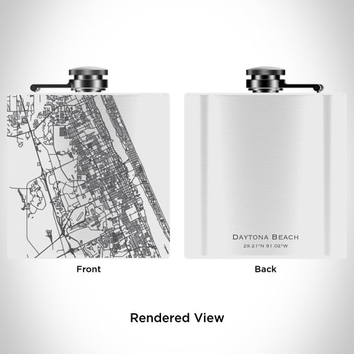 Rendered View of Daytona Beach Florida Map Engraving on 6oz Stainless Steel Flask in White