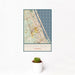 12x18 Daytona Beach Florida Map Print Portrait Orientation in Woodblock Style With Small Cactus Plant in White Planter