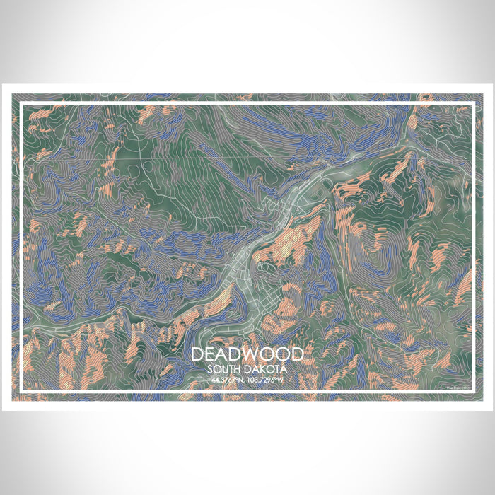 Deadwood South Dakota Map Print Landscape Orientation in Afternoon Style With Shaded Background