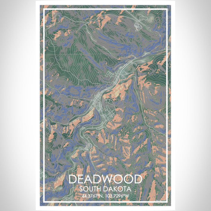 Deadwood South Dakota Map Print Portrait Orientation in Afternoon Style With Shaded Background