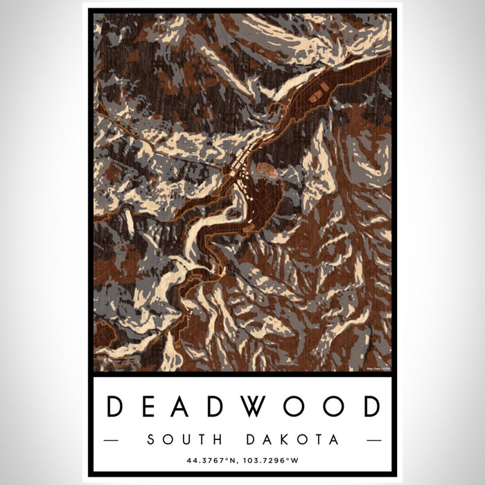 Deadwood South Dakota Map Print Portrait Orientation in Ember Style With Shaded Background
