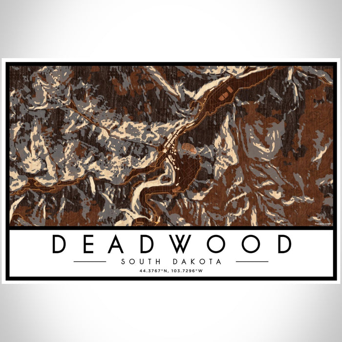 Deadwood South Dakota Map Print Landscape Orientation in Ember Style With Shaded Background