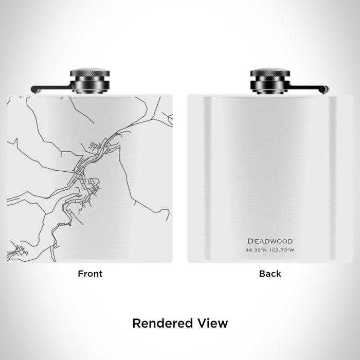 Rendered View of Deadwood South Dakota Map Engraving on 6oz Stainless Steel Flask in White