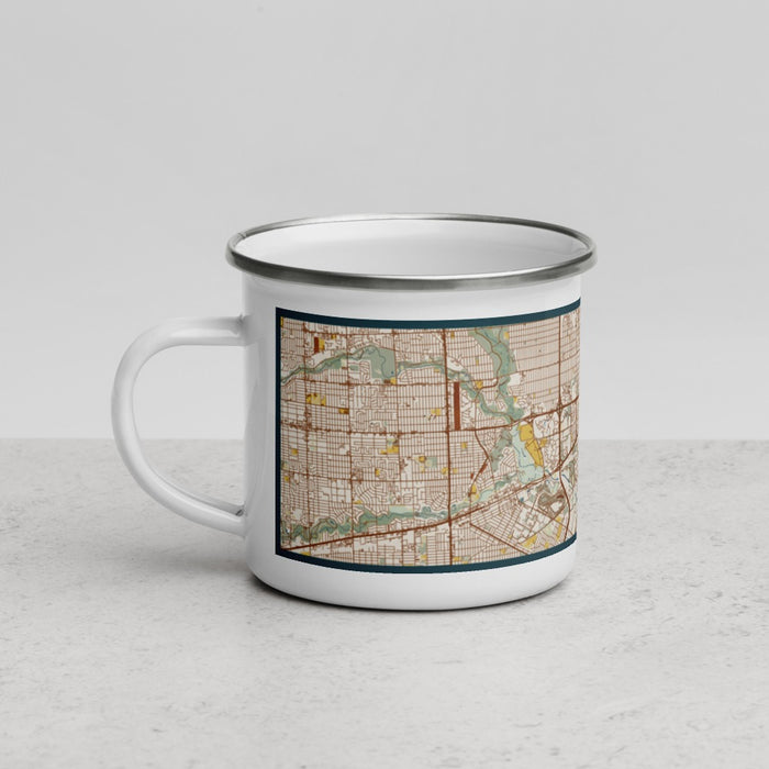 Left View Custom Dearborn Michigan Map Enamel Mug in Woodblock
