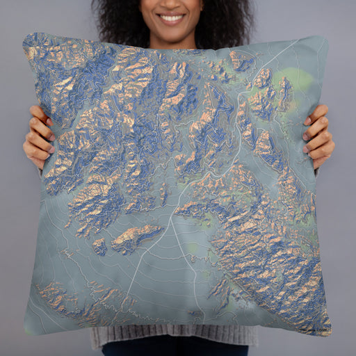 Person holding 22x22 Custom Death Valley National Park Map Throw Pillow in Afternoon