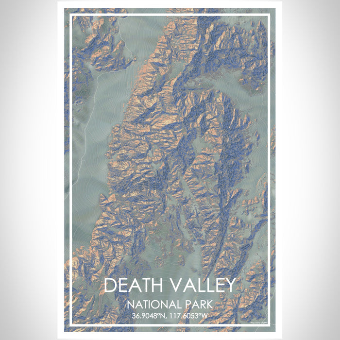 Death Valley National Park Map Print Portrait Orientation in Afternoon Style With Shaded Background