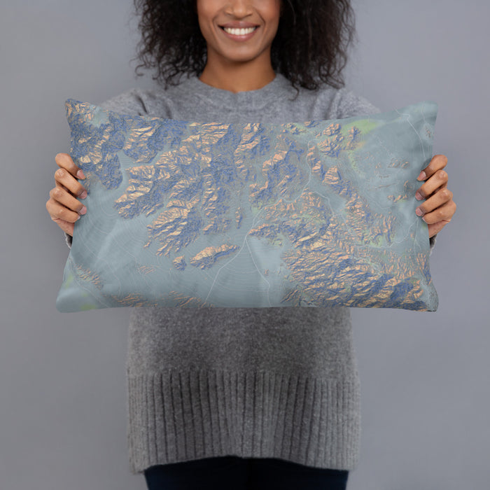 Person holding 20x12 Custom Death Valley National Park Map Throw Pillow in Afternoon