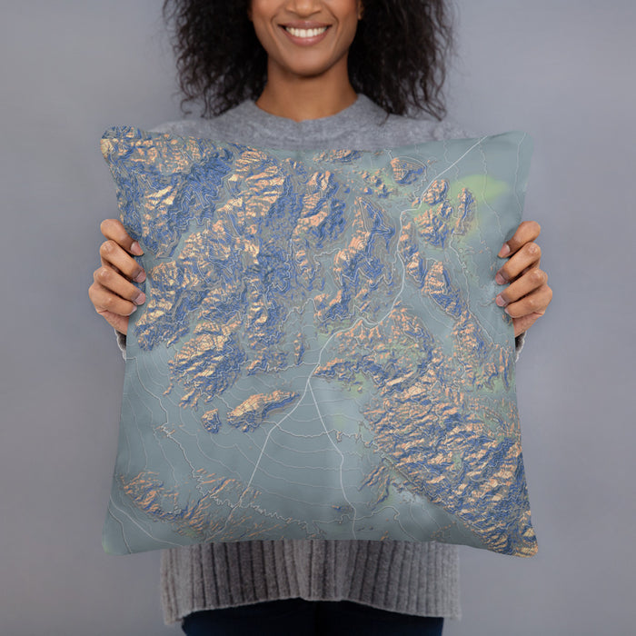Person holding 18x18 Custom Death Valley National Park Map Throw Pillow in Afternoon