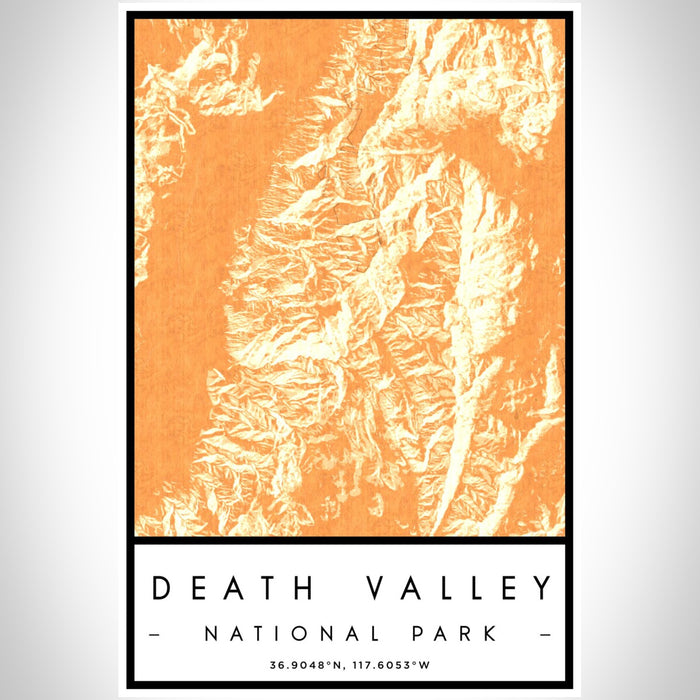 Death Valley National Park Map Print Portrait Orientation in Ember Style With Shaded Background