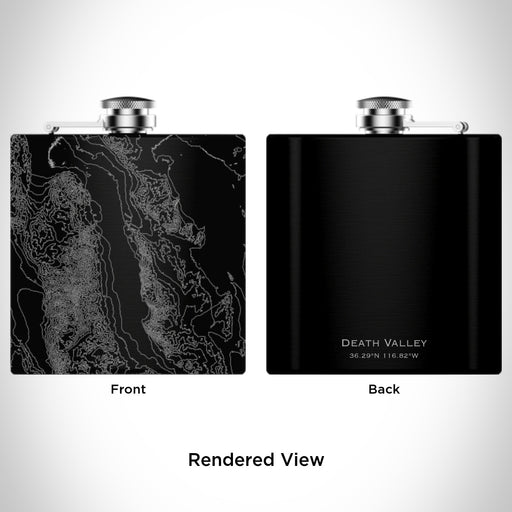 Rendered View of Death Valley National Park Map Engraving on 6oz Stainless Steel Flask in Black