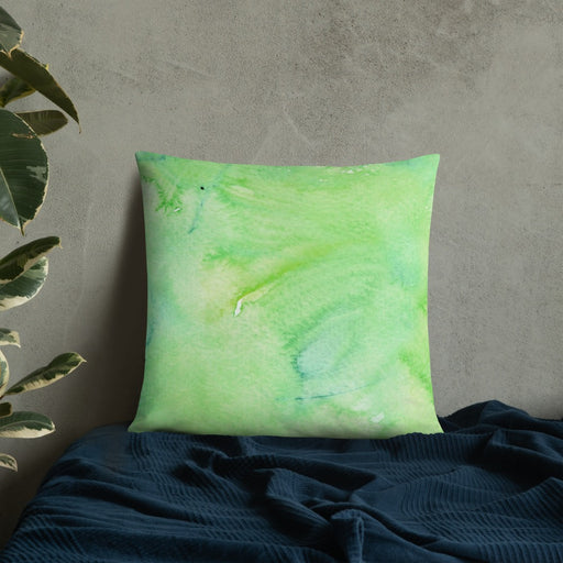 Custom Death Valley National Park Map Throw Pillow in Watercolor on Bedding Against Wall