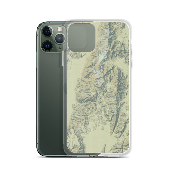 Custom Death Valley National Park Map Phone Case in Woodblock on Table with Laptop and Plant