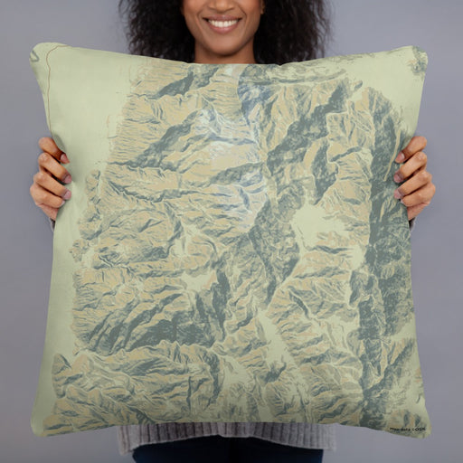 Person holding 22x22 Custom Death Valley National Park Map Throw Pillow in Woodblock