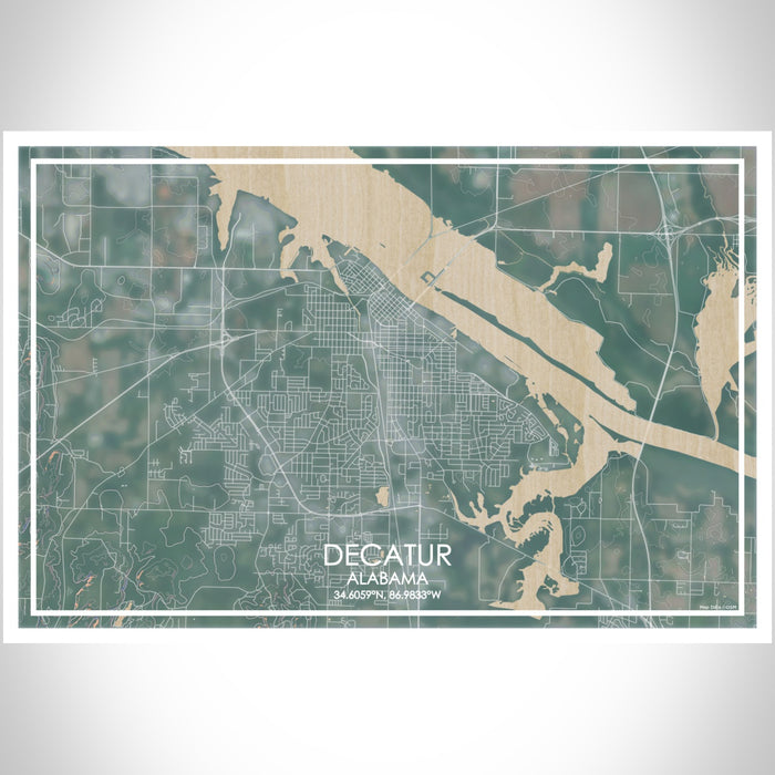 Decatur Alabama Map Print Landscape Orientation in Afternoon Style With Shaded Background