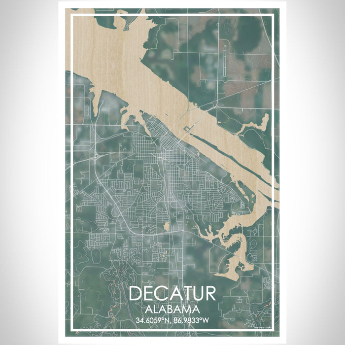 Decatur Alabama Map Print Portrait Orientation in Afternoon Style With Shaded Background