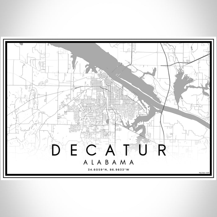 Decatur Alabama Map Print Landscape Orientation in Classic Style With Shaded Background